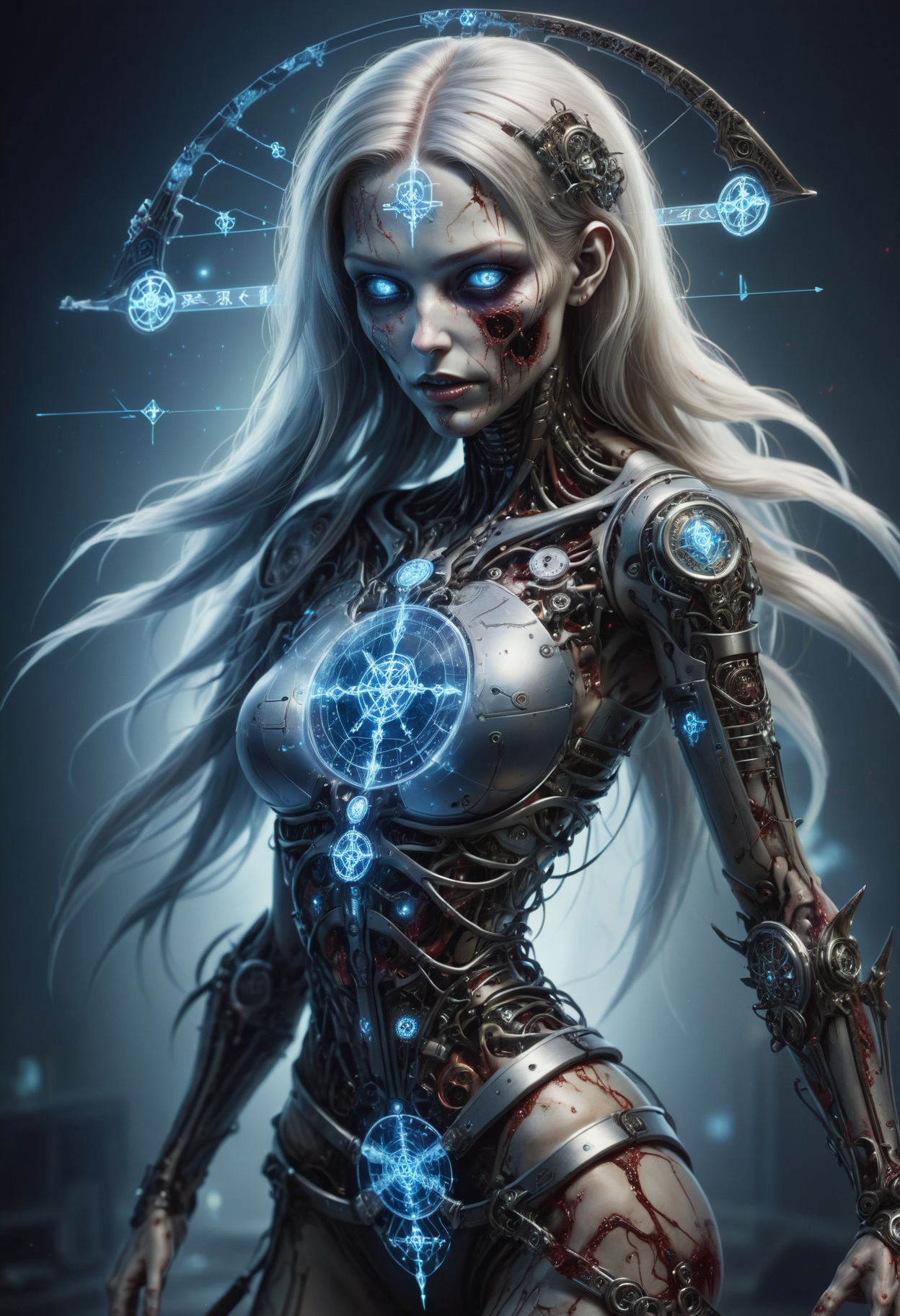 DonMT3chC057ruc7sXL female time zombie, data encryption cracker,oracle, war scythe,   <lora:DonMT3chC057ruc7sXL:0.8>