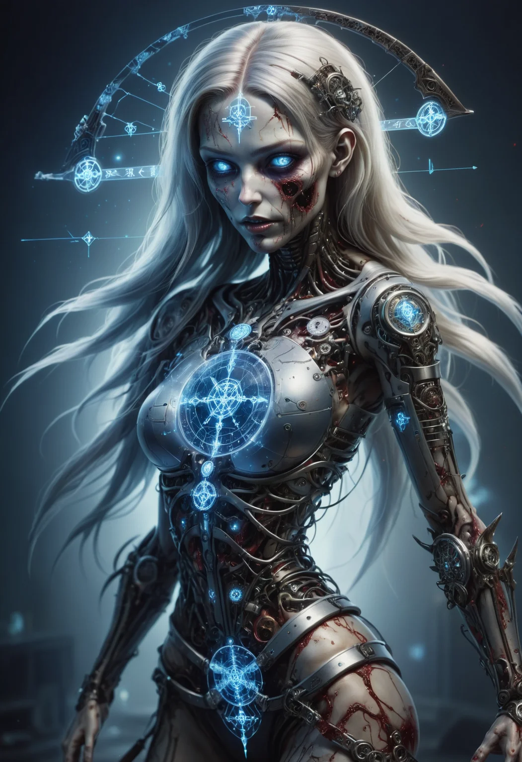 DonMT3chC057ruc7sXL female time zombie, data encryption cracker,oracle, war scythe,   <lora:DonMT3chC057ruc7sXL:0.8>
