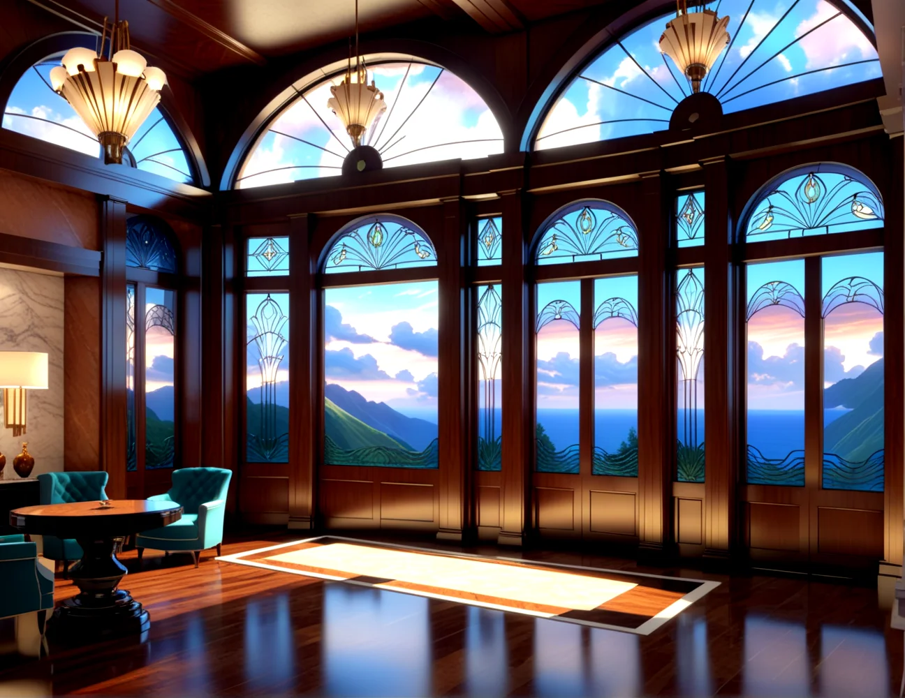 score_9, score_8_up, score_7_up,
<lora:Art_Deco_Interior_(Architecture)_(SDXL)_(AD):1> art deco, interior, architecture, interior design, marble, limestone, intricately designed (windows, doors, metals doors, ceiling, lamp, lighting, chandelier, metal wall panels, wood wall panels, ceiling panels, ), penthouse, living room, dining room, bathroom, office, bedroom, large window, fireplace, arched coffered ceiling, luxury,
8K, In'ei, chiaroscuro, rim lighting, perfect depth of field shot, ray tracing, 8K CGI render, beautiful, subsurface scattering, detailed fluffy anime clouds, photographic realism, soft lighting, soft shading, art by Thomas Kinkade,
BREAK zPDXL, zPDXLxxx, <lora:wowifierXL:0.2> art by mooncryptowow <lora:sdxl_lightning_8step_lora:0.4> <lora:detailed_notrigger:0.5>