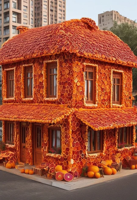 blood orange style, Orange Peel Metropolis: Imagine a city where buildings, streets, and even vehicles are covered in a vibrant oranges and orange texture. You could create a futuristic cityscape with sleek, orange-covered skyscrapers or a cozy, nostalgic town with orange-peel-textured buildings.