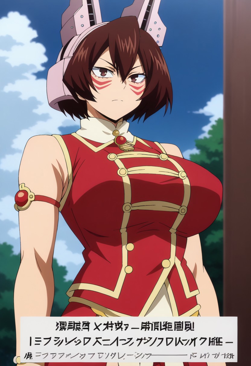 <lora:SlimesMandalay-000005:1>,  mandalay, , solo,mandalay, brown eyes, bangs, brown hair, facepaint, hair between eyes, headgear, fake animal ears, short hair,  ,,,, anime coloring,anime screencap, 1girl,Solo ,, anime,PUFFY nipple,huge breasts,official art,Uncensored ,Unedited ,,,, ,,,, ,,,, ,,,, , ,