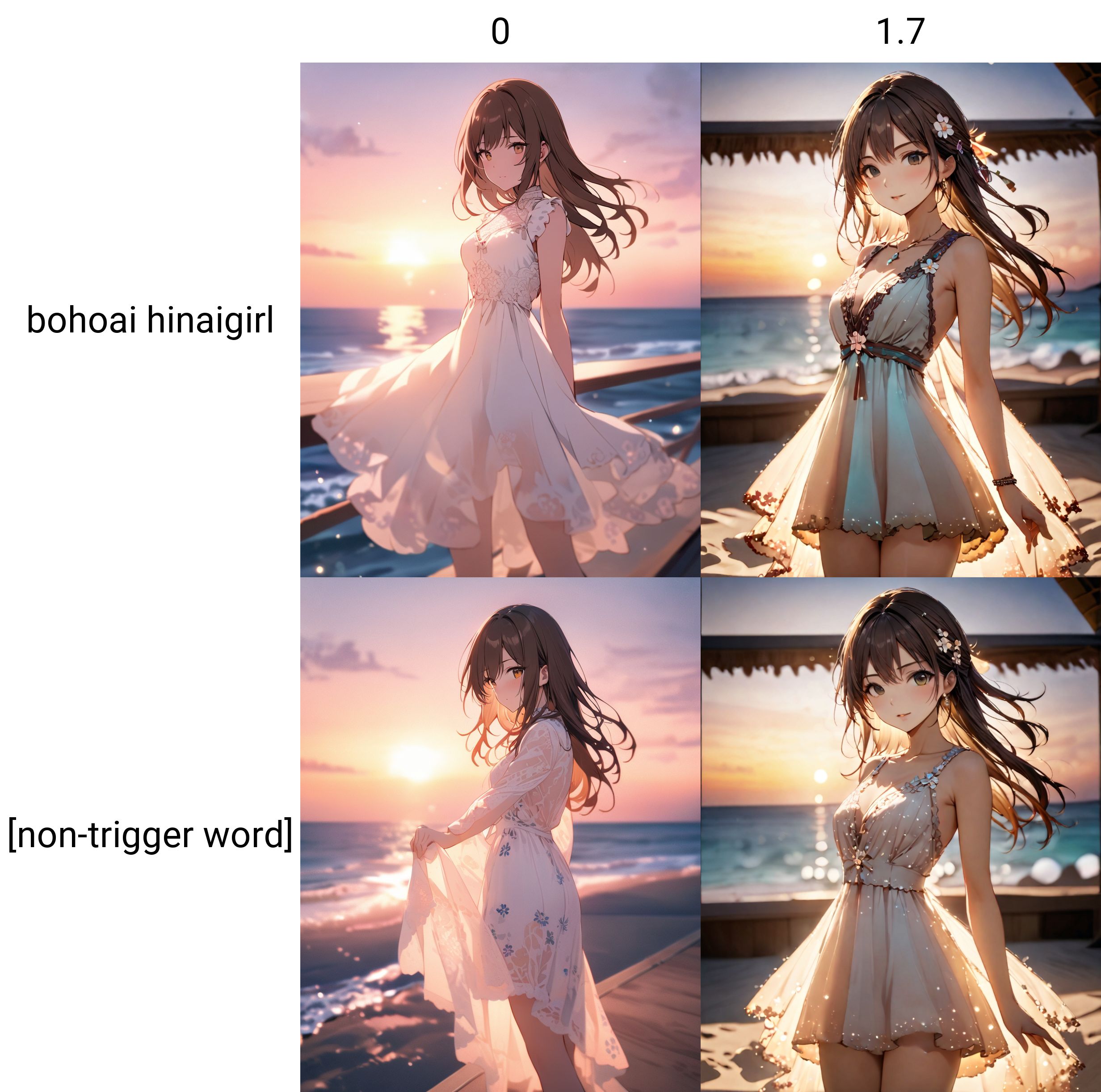 best quality, masterpiece, bohoai hinaigirl, playful theme, 
raw photo of a girl in floral long lace dress which often for ornate details and floral symbols, flowing long brown hair cascading over her shoulders,
catwalk in the beach, ocean background, sunset light, 
middle distance shot taken by long range lens, high key light, hard shadow, soft bokeh, professional photography, balanced contract, balanced exposure, 
<lora:boho_hinaigirl_v1:0>