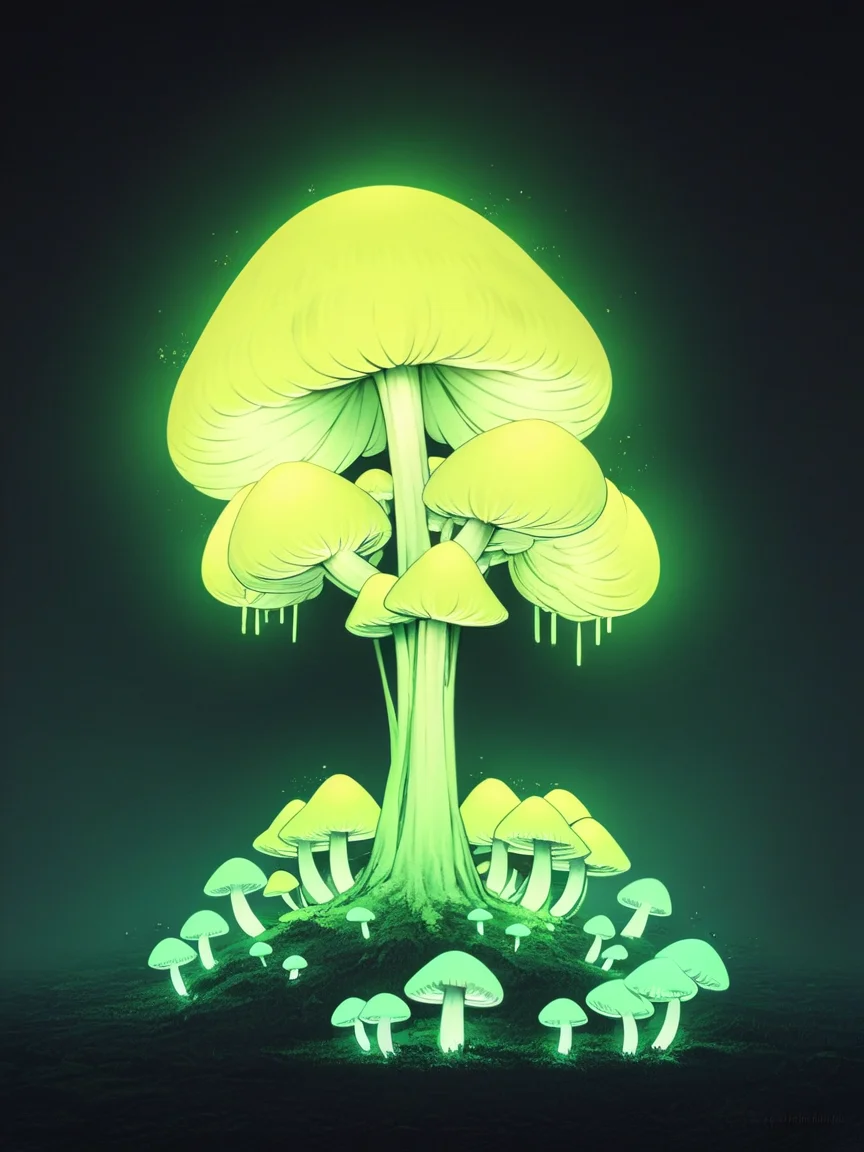 score_9, score_8_up, score_7_up, score_6_up, score_5_up, score_4_up, m00dygr33n, neon, glow, ghost, mushrooms, <lora:m00dygr33nXLP:0.8>