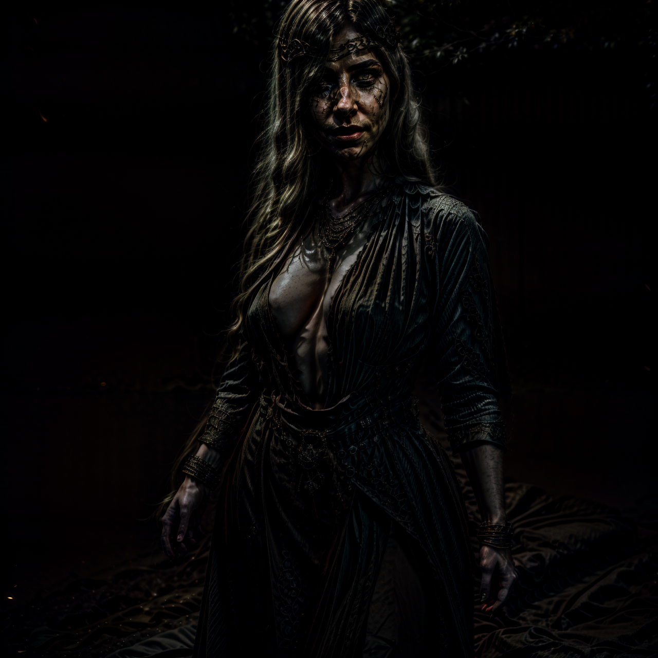 1girl, queen marika the eternal, elden ring, dress, <lora:torn:0.8>, torn clothes, cloth pieces, imperious facial expression, superiority, light smile, looking at viewer, flames, simple background, <lora:Queen Marika-v1.2.1-lc:1.1>, <lora:dark souls4:0.4>, <lora:add_detail:0.6>, very detailed, <lora:more_details:0.6>, <lora:JuggerCineXL2:0.6>, <lora:NsfwPovAllInOneLoraSdxl:0.5> <lora:epiCRealismHelper:0.5> <lora:nudify:0.5> <lora:sinfully_stylish_SDKL:0.5>, high quality, highres, masterpiece, best quality, 8k, intricate, detailed