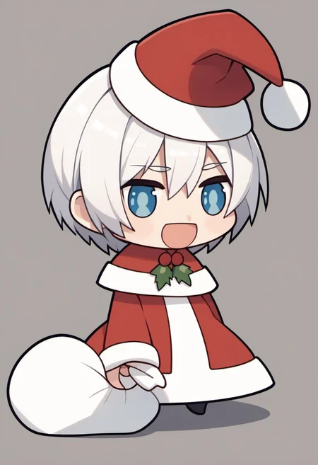 score_9, score_8_up, score_7_up, source_cartoon, source_anime BREAK 1boy, solo, schezo, light blue white hair, short hair, blue eyes, santa hat, santa dress, blue headband, padorumeme, chibi, simple background