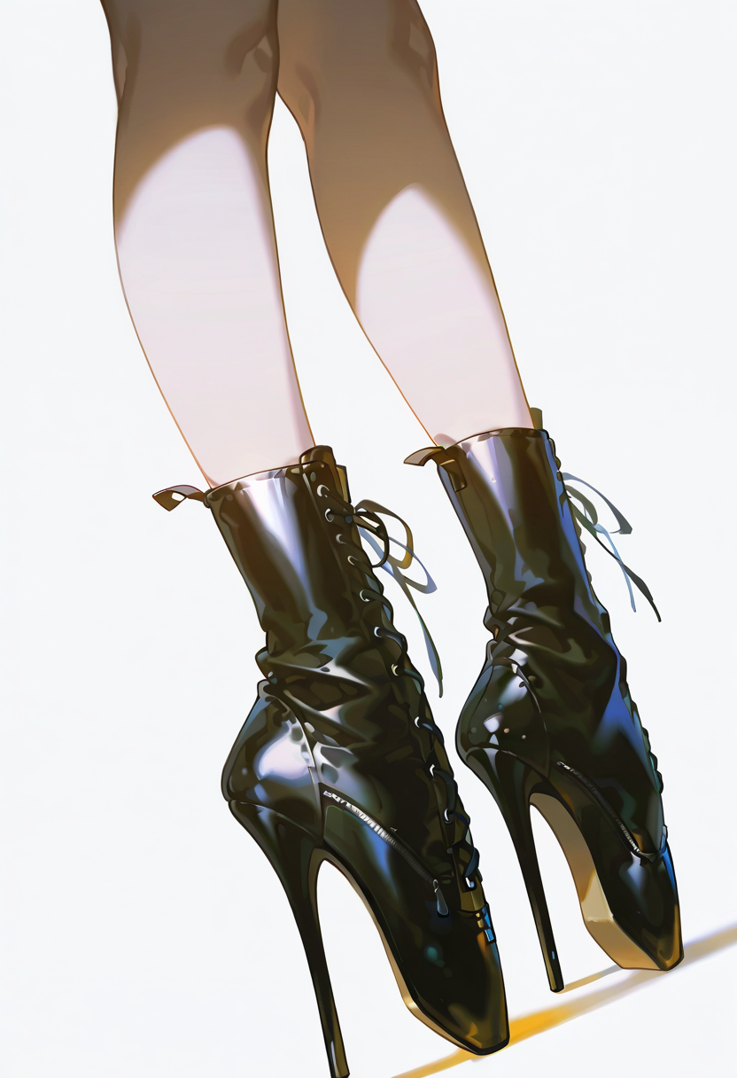 ballet heels, high heels, ankle boots,1girl, lower body, konya_karasue,