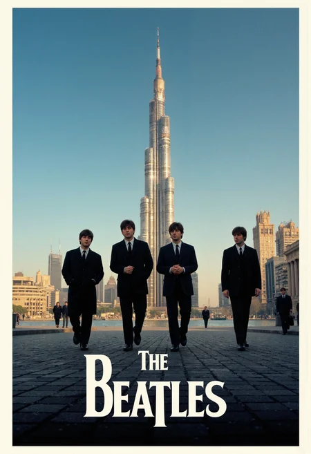 allposter, The beatles poster with burj khalifa in background<lora:Flux.1_Turbo_Detailer.safetensors:0.75:0.75> <lora:FLUX_All_Posters.safetensors:0.7000000000000001:0.7000000000000001>