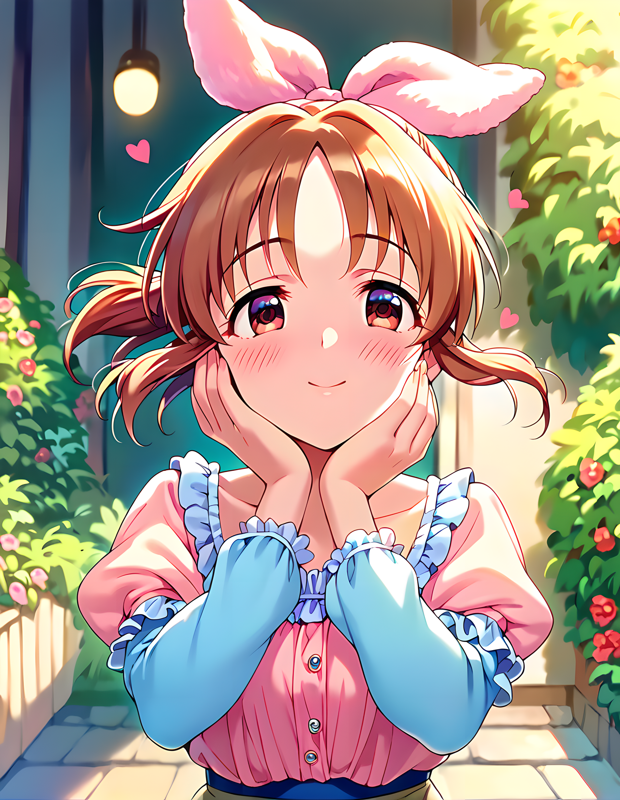 <lora:pony_xl_abe nana:0.8>,abe nana,score_9,score_8_up,score_7_up,source_anime,1girl,adorable_girl,:d,eyes in the shape of a heart,moisten eyes,looking in love,upper eyes,cowboy_shot,front view,looking_at_viewer,blush,face close-up,blouse,