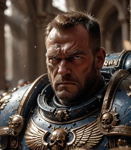 score_9, score_8_up, score_7_up, score_6_up, 1boy, male focus, solo, rugged features, zPDXL3, realistic, thick neck, heavily built, bara, power armor, mature, greying hair, facial hair, stubble, buzz cut, xlbodybuilder, UltraM40k, bara, <lora:Space_Marine_No_Helmet_Pony:0.85> <lora:ponybodybuilder:0.8> <lora:UltraM40k:0.6>