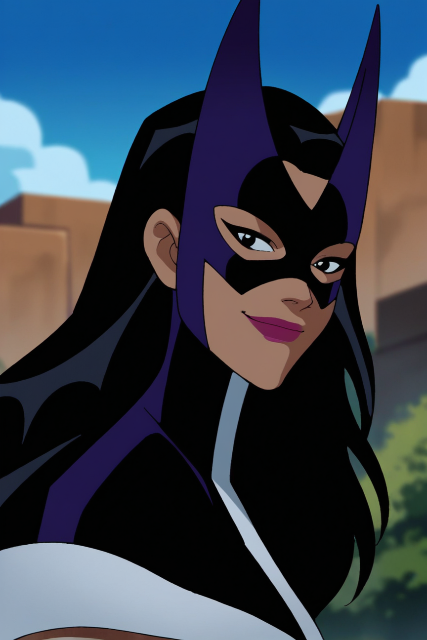 score_9, score_8_up, score_7_up,<lora:Huntress_JLU_PDXL:0.8>, huntress, black eyes, black hair, long hair, purple lips, big breasts, dark skin,huntress outfit, mask, looking at viewer, soft smile, face focus, from side, close up, solo, outdoors, day, sky, best quality, high quality
