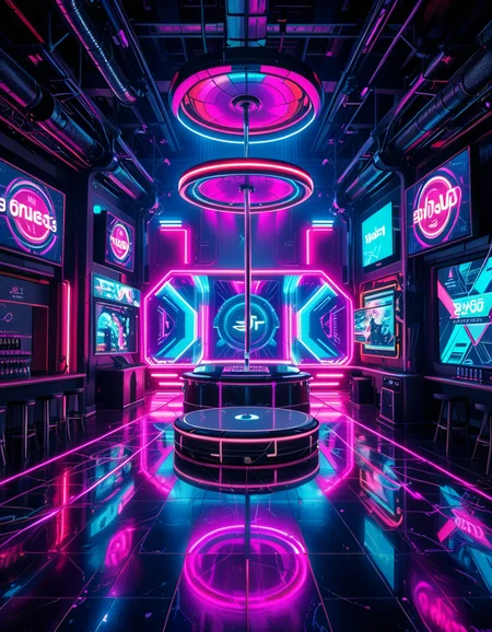 A futuristic cyberpunk dance club, completely empty, illuminated by vibrant neon lights in shades of electric blue, purple, and pink. The atmosphere is moody and immersive, with a thick haze of artificial fog covering the dance floor. The walls are adorned with holographic projections and glitching digital advertisements. A massive LED screen behind the DJ booth flickers with abstract cyberpunk visuals. The sleek bar, made of reflective black metal and glowing accents, is lined with untouched futuristic cocktails. The dance floor, composed of illuminated glass panels, pulsates faintly as if waiting for the music to start. Suspended cables, exposed pipes, and neon-lit vents give the club an industrial yet high-tech aesthetic. The overall ambiance is eerie yet mesmerizing, evoking a sense of anticipation, as if the club is waiting for the night to begin. The image has a cinematic, highly detailed, and realistic quality, with a cyberpunk dystopian atmosphere.
<lora:SDXLFaeTastic2400:0.4> <lora:extremely_detailed:0.4> extremely detailed, <lora:cyberpunk_d4nc3_club:1>,cyberpunk d4nc3 club, Masterpiece,best quality,hi res,8k,hi res,8k,award winning,(sharp focus, intricate, highly detailed),