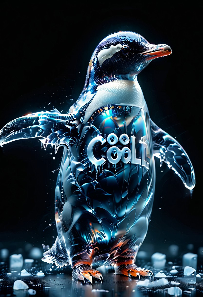 ((((("COOL" text logo made of ice)))) <lora:dvr-ftl:0.8>,
1c3_w1n73r, magicNpolished, shiny, polished, reflection, glowing, light
Penguin wearing sunglasses, scarf, baseball cap, standing on drifting ice in arctic