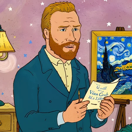 cartoon of Vincent van Gogh in a scene from a Fantasy Romance movie, directed by Wes Anderson
(in kingofthehill style:1.5)
<lora:xl_more_art-full_v1:0.5> <lora:add-detail-xl:0.45> <lora:kingofthehillstyleXL_v.10.1:0.8>