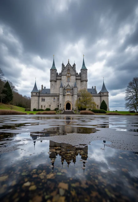 n image of a castle in the middle of a lake with a lot of water in front of it and a cloudy sky in the background
, aidmafluxpro1.1, aidmaimageupgrader, aidmaHyperrealism