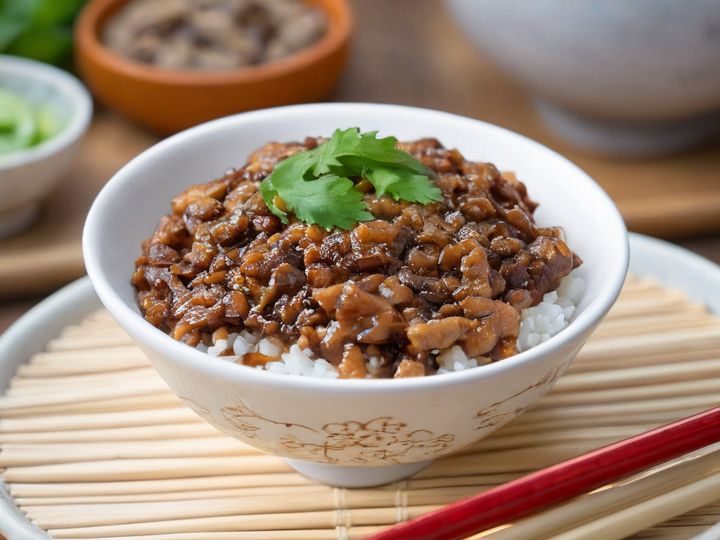 A close-up shot of a bowl of delicious Robabon Rice, a popular dish in Asian cuisine. The rice is cooked to perfection, with each grain separate and fluffy. It's topped with a variety of colorful vegetables and meat, creating a vibrant and appetizing display. The bowl is placed on a rustic wooden table, with a pair of chopsticks resting on the side. The scene is set in a homey kitchen environment, with blurred background elements that suggest a warm, everyday setting. The lighting should be natural and soft, highlighting the appetizing qualities of the Robabon Rice and the cozy atmosphere of the setting, <lora:robabon2:0.75>