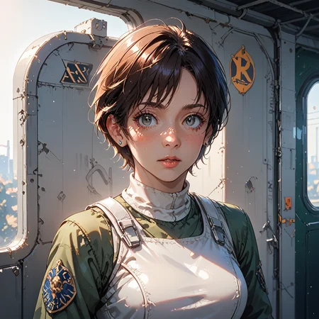score_9, score_8_up, score_7_up, best quality, masterpiece, source_anime,  BREAK
in train, night
<lora:rebecca_r2:1>rebecca, brown hair short hair,  rebeccastars, white vest, green pants, <lora:add-detail-xl:1> <lora:detail_eyes:0.5>