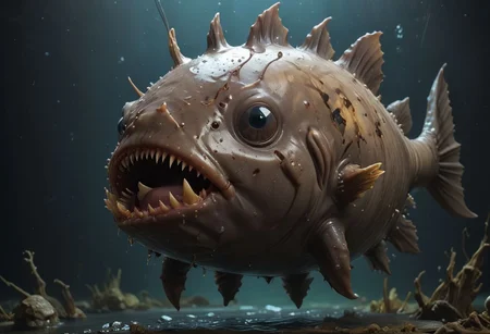 cinematic, anglerfish chonkasaurus, scifi, wet, underwater, fishes in the distance, raytracing, HD, 4k, floating energy, night, dark, flesh color, (energy effects:1.3), <lora:chonkasaurus-000003:1>, <lora:add-detail-xl:2>