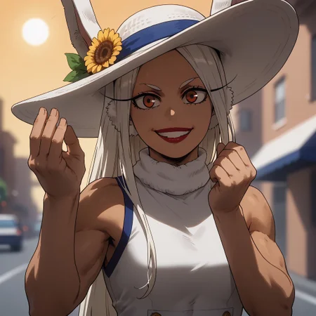 score_9,score_8_up,score_7_up,Mirko, dressed like an american turist, a camera hanging at her chest, sun hat, ,solo:1.7, looking at viewer, italian city, on the street, Style-Italy,mammamia, pinched hand pose, lipstick, smilig, happy,