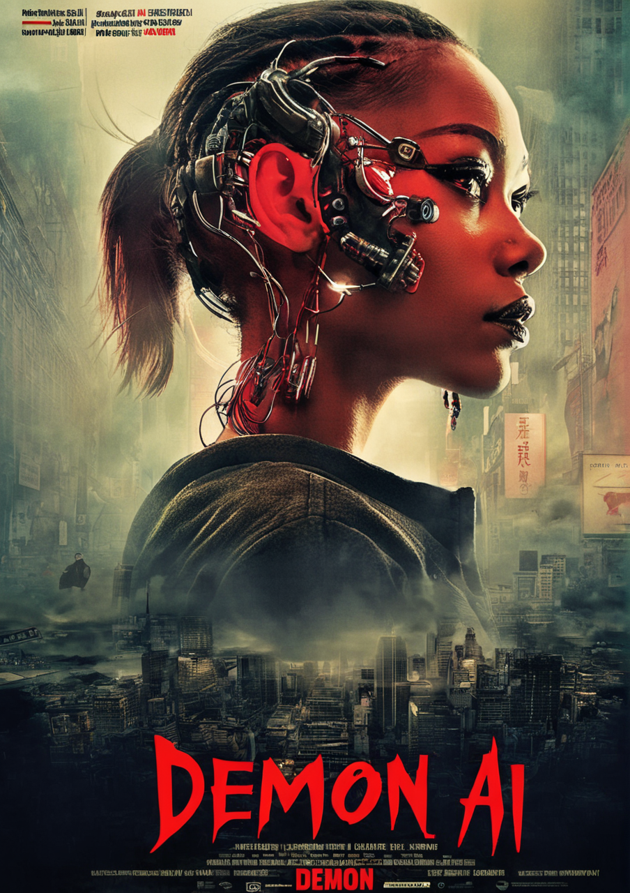 cinexart (title: "demon ai") cyborg girl movie poster <lora:cinexart:1>