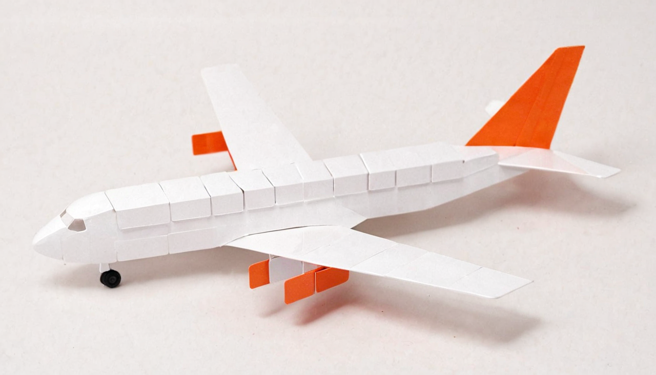 plastkort, an airplane made from single colored rectangular plastic cards, <lora:Plastkort-000005:1>