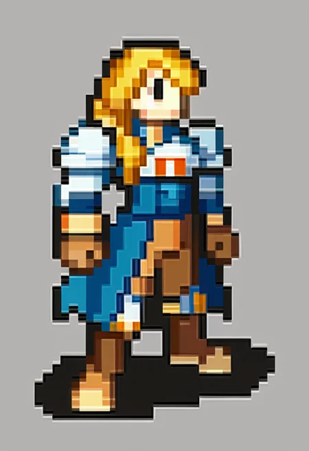 score_9, score_8_up, score_7_up, source_anime, BREAK, solo, 1girl, full body, standing, <lora:FEGBA-SpritesV2-pdxl_Fp:1>, simple background, pixel art, <lora:agrias-pdxl-nvwls-v1:0.8>, agrias, blonde hair, braided ponytail, shoulder armor, armor, corset, brown pants, brown gloves, knee pads, boots