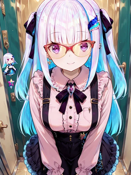1girl,
(lize helesta:1.3), nijisanji,
amazing quality, highest score, 16k, 8k, 4k, aidmaimageupgrader, illustriousanime, short torso, virtual youtuber, nijilize, medium breasts, purple eye, white hair, blue hair, multicolored hair, two-tone hair, colored inner hair, streaked hair, long hair, blunt bangs, hair ornamnet, jirai kei, black skirt, nail polish, pink shirt, ear piercing, black ribbon, hair bow, frills, hair ribbon, blush, piercing, black nails, ribbon, breasts, skirt, frilled shirt collar, bow, shirt,
a vibrant and colorful illustration by the artist kuroi enpitsu, known for their distinctive style. The central figure is a young girl with striking blue hair adorned with black ribbons. She has blunt bangs and wears a pink dress decorated with various patterns, including floral designs and stars. Her nails are painted black, adding to her unique appearance. The background features a dark sky with colorful confetti scattered throughout, creating a festive atmosphere. The overall composition is lively and playful, capturing the essence of an animated and joyous scene from the Nijisanji series.
score_9, score_8_up, score_7_up, source_anime, masterpiece, best quality, very aesthetic, absurdres, explicit