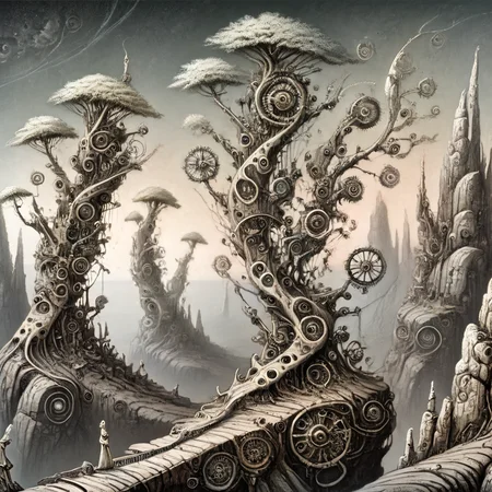 fantoria trees on the rocks<lora:fantoria:1>