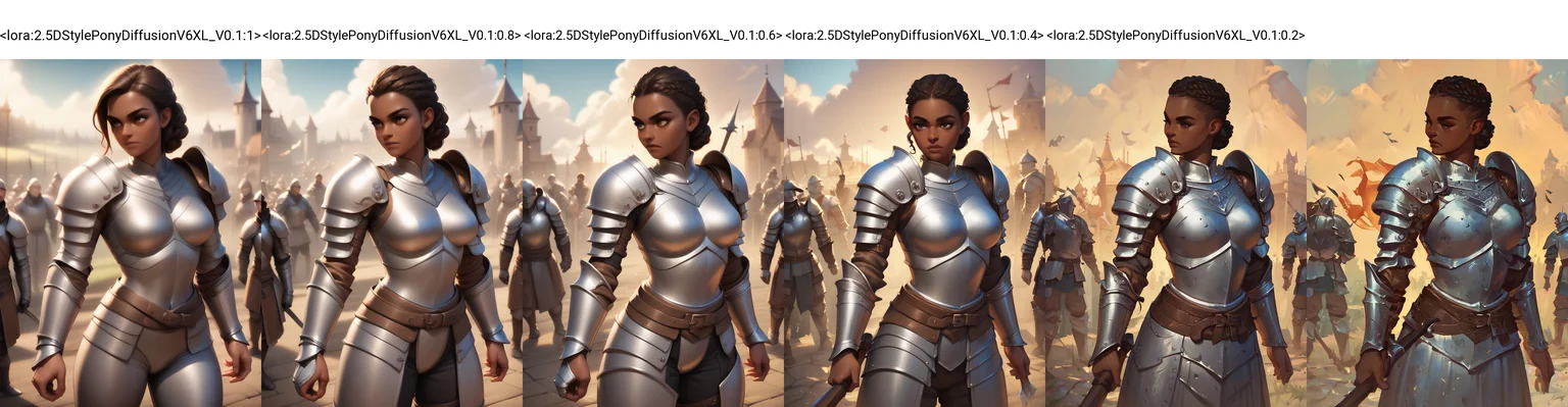 <lora:2.5DStylePonyDiffusionV6XL_V0.1:1>,score_9,score_8_up,score_7_up,score_6_up,score_5_up,score_4_up,woman in armor standing in a battlefield,armor,dark skin,medieval,fantasy,solo focus,epic,