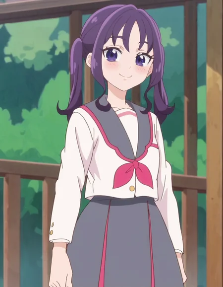 score_9, score_8_up, score_7_up, anime screencap, solo,1girl, school uniform, smile, skirt, serafuku, looking at viewer,cowboy shot, grey skirt,small breasts,blush<lora:shigurekokoro_pony:0.8>