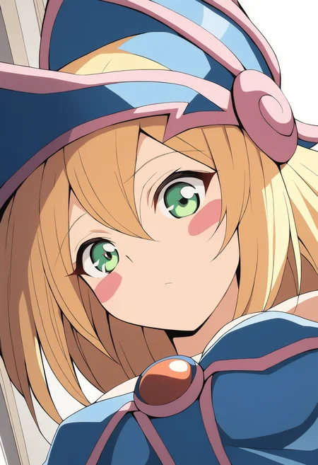 1girl, <lora:blamagiXLv1:0.9>,blamagi,blonde hair, green eyes, long hair, medium breasts,blush stickers,wizard hat,
from below, upper body, looking at viewer, blush, balcony, closed mouth,
masterpiece, best quality,