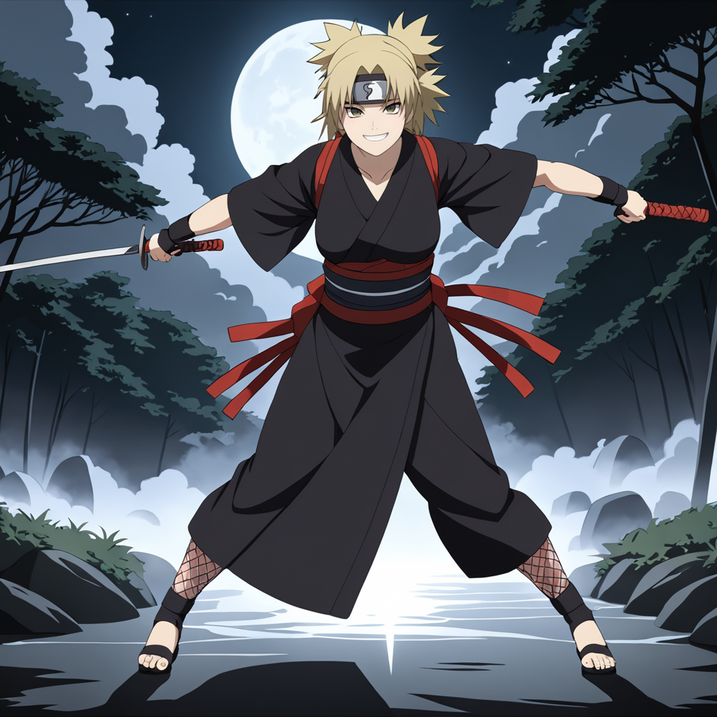 <lora:TemariDBXL:0.8>,<lora:DetailedEyes_V3:1.8>,
masterpiece,highres,high quality,extremely detailed,solo,
cinematic lighting,extremely detailed,
temari woman,
kimono,fishnet,ninja,
full body,fighting_stance,grin,
moonlight,fog,nature,