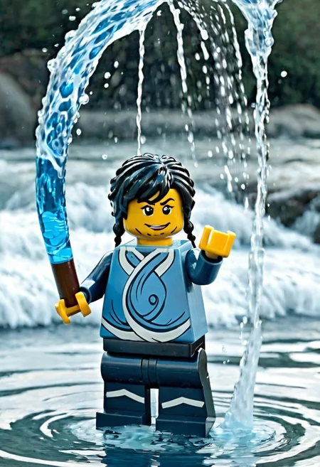 a lego minifig, Waterbending <lora:Waterbending-04:1.0>