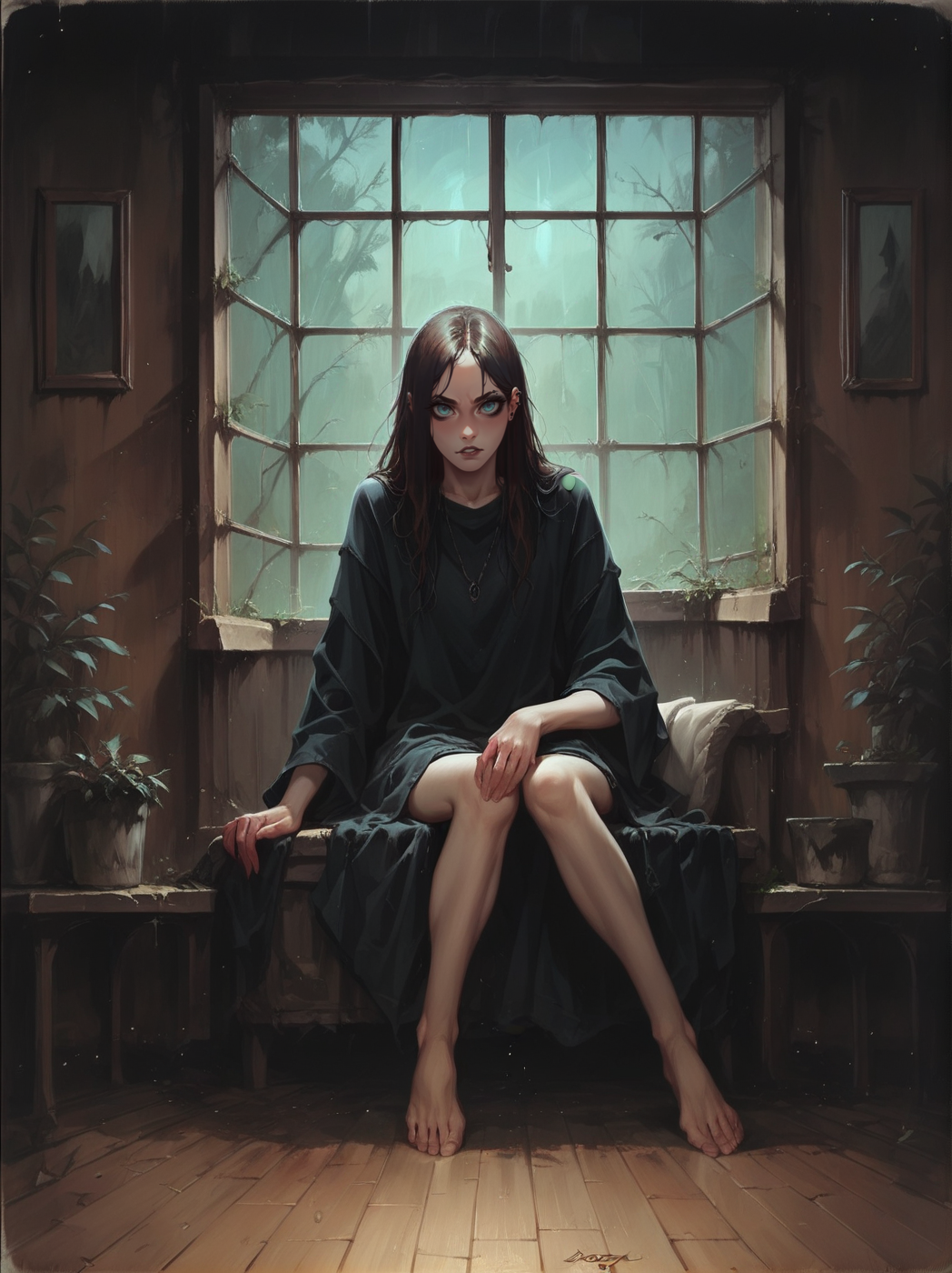 score_9. score_8_up, score_7_up, score_6_up, score_5_up, score_4_up, d4rk01l, 1girl, creepy, red sky, sexy, living room, blue eyes, <lora:d4rk01lXLP:0.7>
