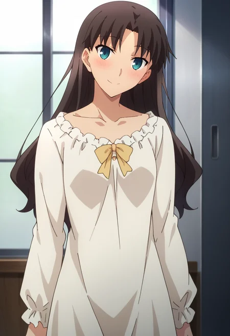 score_4, score_5, score_6, score_9, score_8_up, score_7_up, source_anime,
<lora:FateStayNightUBW_TohsakaRin:0.8>, TohsakaRin,
1girl, light smile, blush,
brown hair, hair down, parted bangs, blue eyes, head tilt,
RinNightgown, nightgown, collarbone, yellow bow, long sleeves,
looking at viewer, standing,
indoors