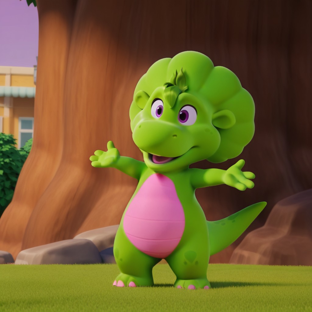 masterpiece, best quality, amazing quality, bopbwil, semi-anthro, female, dinosaur, green skin, green hair tuft, purple eyes, standing, outstretched arms, outside, <lora:ae93a76e-d2ea-4c7c-911f-5ae3f9961b98:1.0>