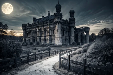 (Realistic:1.5) EdobLandscapeAlpha , dark, moon, rose, realistic, fence, still life, evening, monochrome, castle, branch, <lora:EdobLandscapeAlpha_v1.0:0.8>