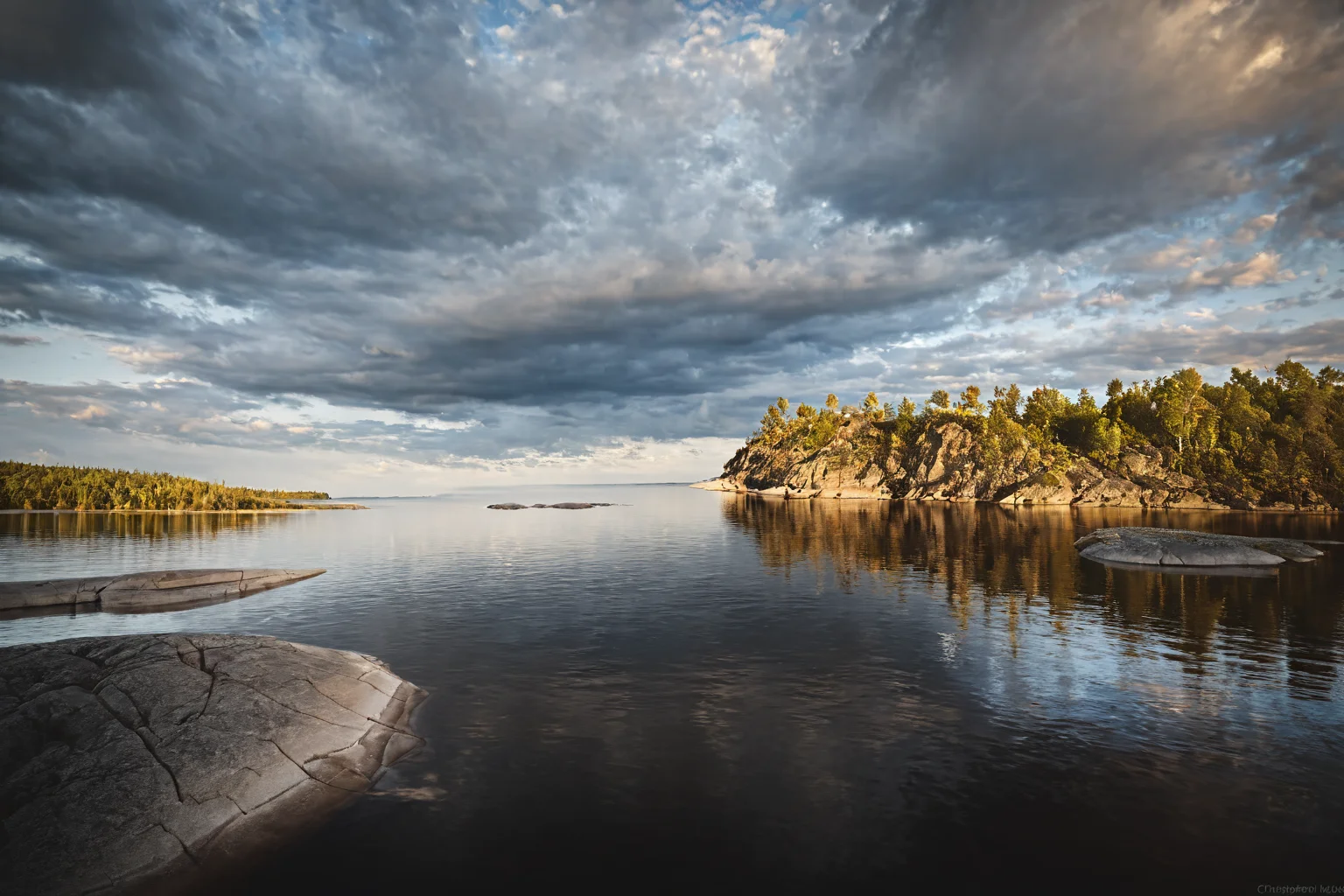 CINEMATIC SHOT, professional photo by Caravaggio of wild nature, lake ladoga, dramatic clouds, summer, biohazard (by Christopher Nolan:1.4),F11,(DOF, Cinematic Color grading, intricate, hyper realistic, detailed, flickr, cinematic lighting) <lora:Wild_nature_XL:1>