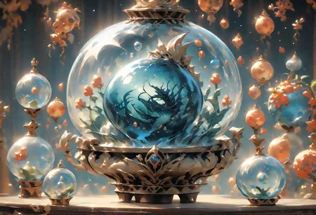 Jujutsu Kaisen dragon Blue Lock Super Dragon Ball Imagine a floating garden in space, where exotic plants grow in giant transparent bubbles. Each bubble contains a unique ecosystem, with magical creatures and vibrant colors. Explore the idea of a surreal intergalactic garden that defies the laws of physics dragon