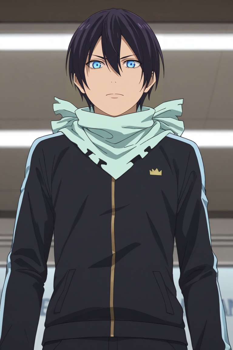 score_9, score_8_up, score_7_up, source_anime, rating_safe, intricate details, anime screencap, , official style, , depth of field, 1boy, solo, male focus, <lora:yato_noragami_pony:0.84>, yato_noragami, black hair, blue eyes, short hair, hair between eyes, scarf, from below, atlantis, dusk, (dynamic pose:1.2), relaxed, , <lora:sdxl_lightning_8step_lora:1>