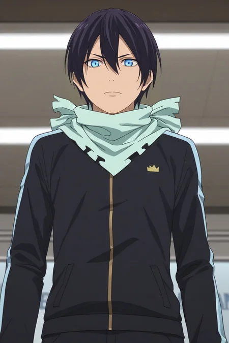 score_9, score_8_up, score_7_up, source_anime, rating_safe, intricate details, anime screencap, , official style, , depth of field, 1boy, solo, male focus, <lora:yato_noragami_pony:0.84>, yato_noragami, black hair, blue eyes, short hair, hair between eyes, scarf, from below, atlantis, dusk, (dynamic pose:1.2), relaxed, , <lora:sdxl_lightning_8step_lora:1>