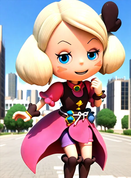 <lora:Hyper-SDXL-8steps-lora:1> <lora:Fixhands_anime_bdsqlsz_V1:1>score_9, score_8_up, score_7_up, source_anime, intricate details, perfect anatomy BREAK
1girl, sw-mayone, blonde hair, short hair, heart hair ornament, blure eyes, blush stickers, pink dress, brown vest, sw-mayone outfit, purple bike shorts, brown thigh boots,
dynamic pose, Confident, Eyes that meet the viewer directly, a slight smile, and a relaxed posture.,
outdoors, city, tokyo,
<lora:sw-mayone_XL(pony)v11:1>