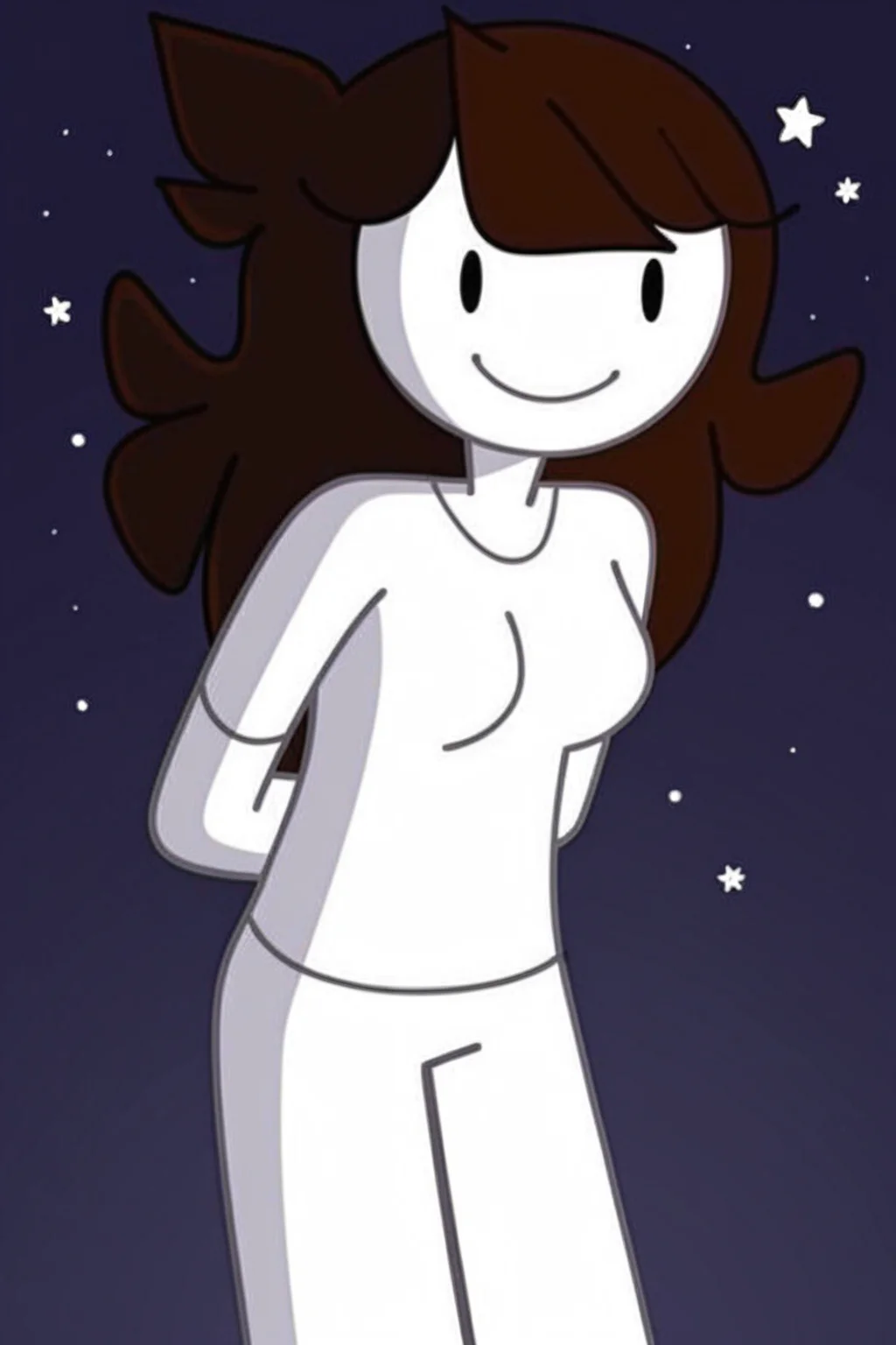 feminine, masterpiece, best quality, newest, absurdres, jaiden_a, 1girl, cartoon, brown hair, white skin, black eyes, medium breasts, leaning forward, seductive, alluring, arms behind back, looking at viewer,
BREAK
dark background, dynamic background, stars, night, outdoor, <lora:Jaiden_A_Pony:1>