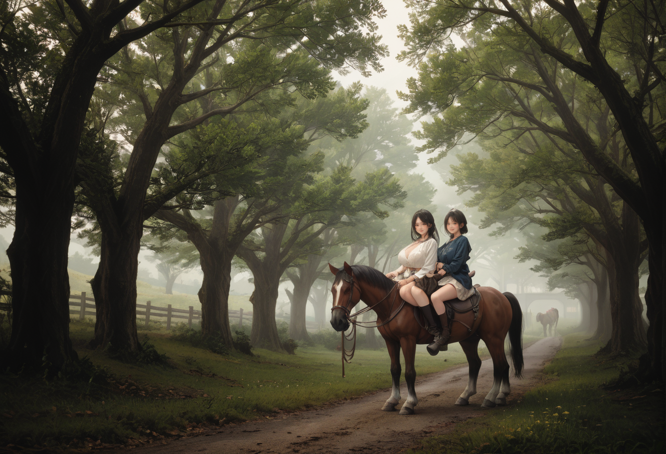 ,ruanyi0955,tree,outdoors,
multiple girls,horseback riding,horse,looking at viewer,<lora:0955 wide road_v1_pony:0.7>, score_9, score_8_up, score_7_up, score_6_up, score_9, score_8_up, score_7_up, score_6_up source_anime, blush, 1girl, seduce smile, perfect body , natural huge breasts