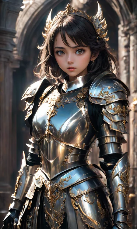 Masterpiece, A wonderful realistic hyperdetailed 8k hd movie shot of a lifelike real human anime girl wearing dressed in steel plate armor with ornate and elegant clothes that is beautifully cut into the face. dramatic lighting, cinematic composition, magical, fantasy, octane render, artstation, deviantart, pinterest, taken with polaroid kodak <lora:Fast:0.1>
