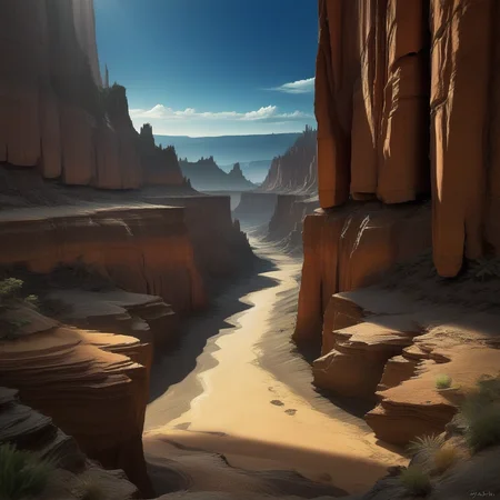score_9, score_8_up, score_7_up, score_6_up, score_5_up, score_4_up, zPDXL2,source_anime,rating_questionable, <lora:Canyon:0.8> c4nyn, canyon, outdoors, day, scenery, blue sky, mountain, desert, mesa