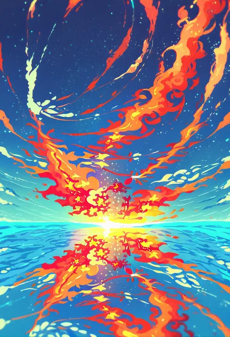 score_9, score_8_up, score_7_up,score_9, score_8_up, score_7_up, waterstyllm, scenery, vivid brilliant colors, reflection, beautiful, swirling, shiny, night, ocean, waves, stars, nova, nebula