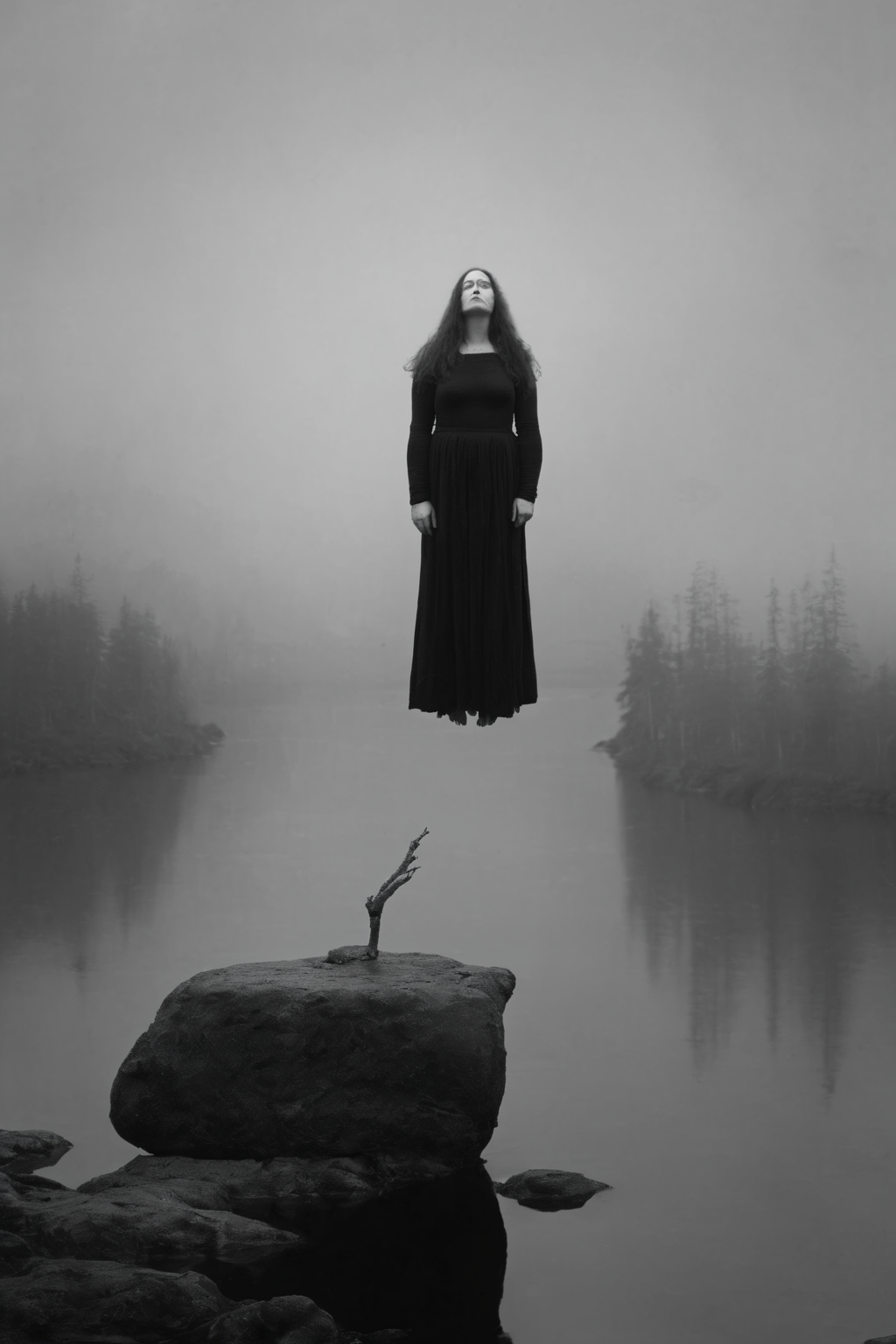 <lora:Photographer Maren Klemp Style:1>Photographer Maren Klemp Style - a woman standing on top of a rock next to a body of water