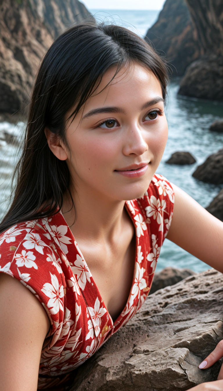 masterpiece, best quality, amazing quality, very aesthetic, absurdres, newest, ((dynamic angle:1.4)), (detailed eyes:1.4),((ultra detailed hair:1.4)), ((general)),photo realistic
BREAK
1girl,((Japanese girl)), ((Baby Face:1.4)),s4y4k4, <lora:Sayaka_-_KamuiGaiden:0.8>, ((Sparkle eyes)),((black hair)), Straight Hair, red s4yaka_kimono, ((No makeup)), Wear a kimono with the chest closed
BREAK
Japan in 1726, Beautiful sea, quay, sitting, Natural, Natural scenery, Natural reef, ((upper body))
<lora:cinematic photography detailed illu xl v5:0.7>,cinematic, photography, style
kind smile, portrait, looking ahead, Sitting on a natural rock