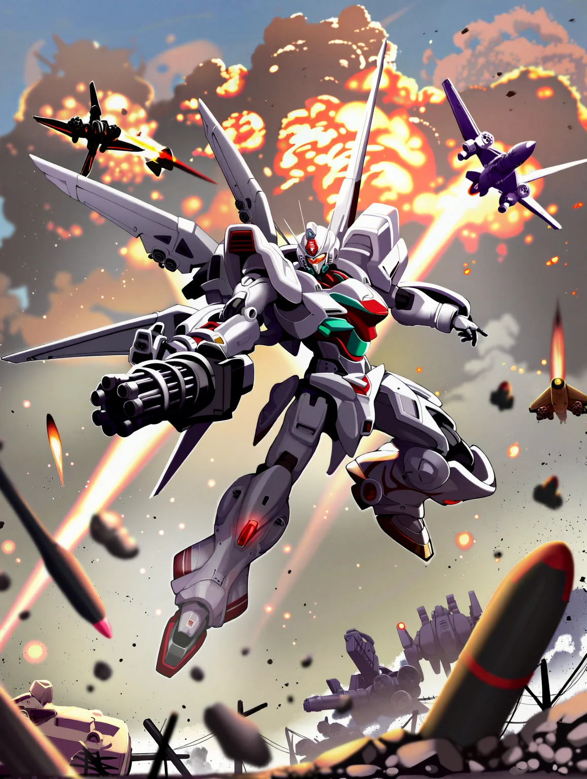 mecha, mecha pilot suit, battlefield, action, dynamic, explosion, missile pod, itano circus,depth of field, detailed background, glowing, gatling gun, afterglow, light, shadow, beam of light, light particles, mechanical wings, muted color,
satou kuuki, momoko \(momopoco\), yusha m, dishwasher1910, kcar66t, torino aqua, shunichi, ebifurya,
masterpiece,best quality,amazing quality,very aesthetic,absurdres,newest, anime screenshot, crisp, sharp,
<lora:NOOB_EPSv1_1_detailer_by_vlnvk_v0_5:1.5>