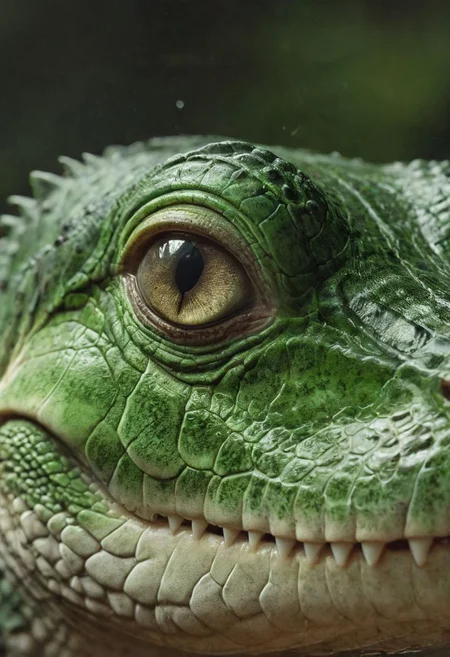 Super Closeup Portrait, Envision a whimsical fantasy world where a colossal cute, huge, and irresistibly mini crocodile takes center stage. Picture the carnivores with a mischievous charm, its translucent dark-green surface reflecting a soft glow. 
very detailed, hd, RAW photograph, masterpiece, top quality, best quality, official art,highest detailed, atmospheric lighting, cinematic composition, complex multiple subjects, 4k HDR, vibrant, highly detailed, Leica Q2 with Summilux 35mm f/1.2 ASPH, Ultra High Resolution, wallpaper, 8K, Rich texture details, hyper detailed, detailed eyes, detailed background, dramatic angle, epic composition, high quality , (8k, RAW photo, highest quality), hyperrealistic,